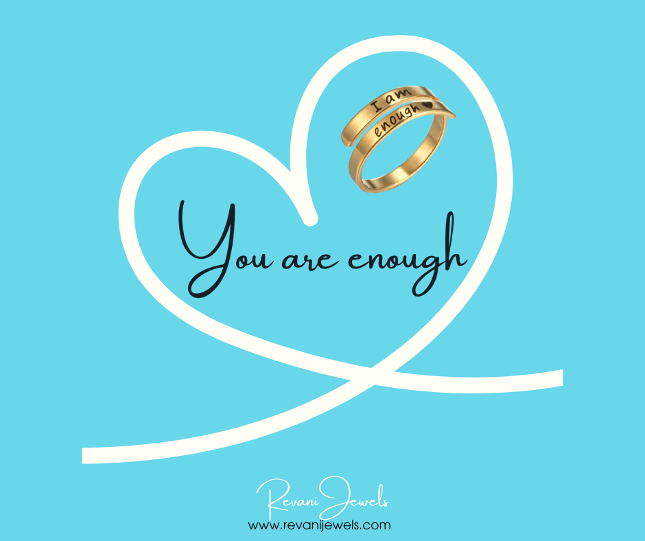 Adjustable engraved "I Am Enough" ring in gold or silver, a daily reminder of self-worth, positivity, and inner strength for any journey.