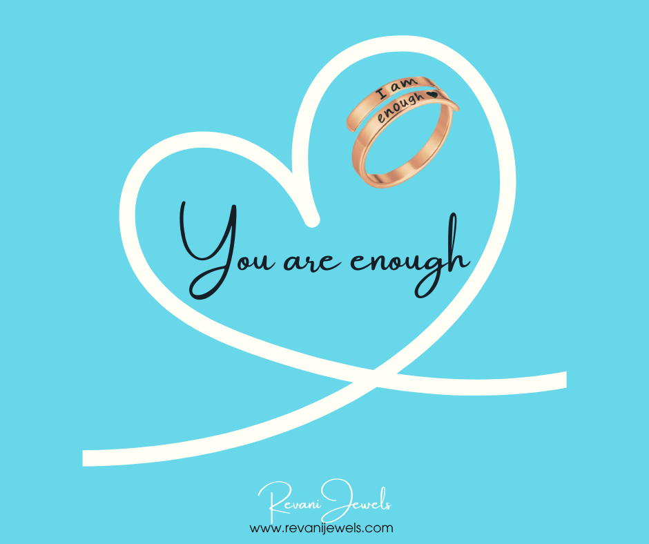Adjustable engraved "I Am Enough" ring in gold or silver, a daily reminder of self-worth, positivity, and inner strength for any journey.