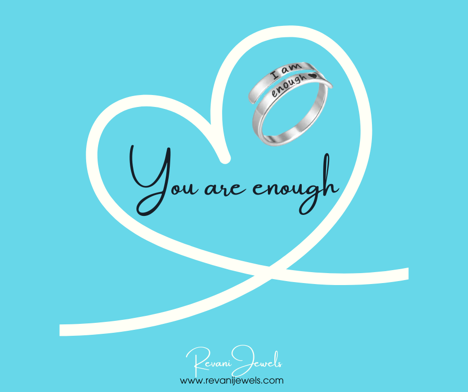 Adjustable engraved "I Am Enough" ring in gold or silver, a daily reminder of self-worth, positivity, and inner strength for any journey.