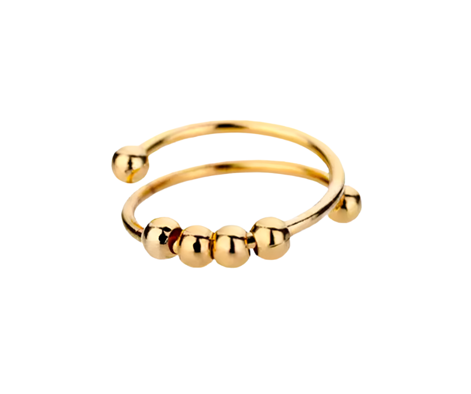 Sleek spinner bead ring in silver, gold, or rose gold. Combines style and calm with smooth spinning beads for focus and relaxation.