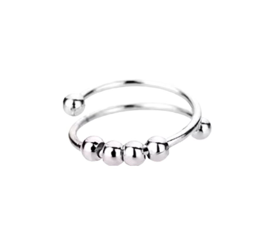 Sleek spinner bead ring in silver, gold, or rose gold. Combines style and calm with smooth spinning beads for focus and relaxation.