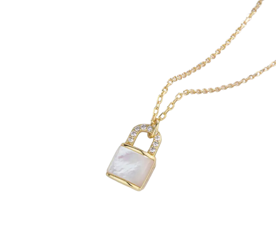 Gold-plated locket necklace with a pearl-like pendant and cubic zirconia accents, symbolizing love, connection, and cherished memories.