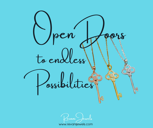 Elegant skeleton key pendant with cubic zirconia accents, symbolizing self-expression and the power to unlock life’s beauty.