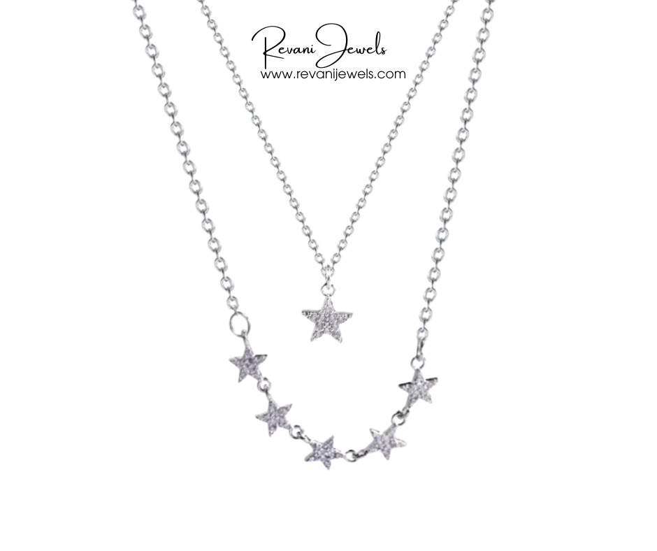 Star-shaped necklace on a white background with 'Revani Jewels' branding.