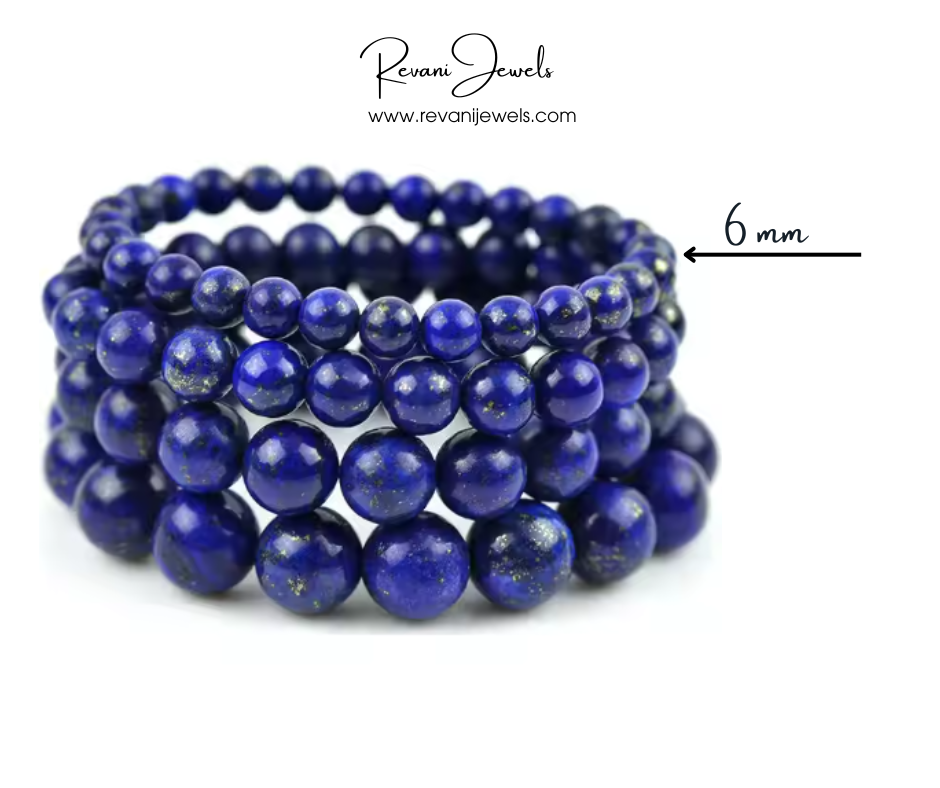 Blue beaded bracelets on a white background with 'Revani Jewels' branding.